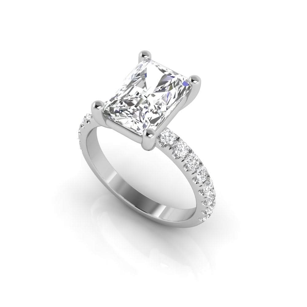 2.16 carat radiant cut solitaire diamond engagement ring with round side stones โ elegant bridal ring