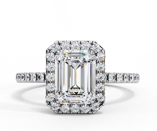 2.38 Carat Emerald Cut Halo Diamond Engagement Ring for Women – Elegant Bridal Jewelry