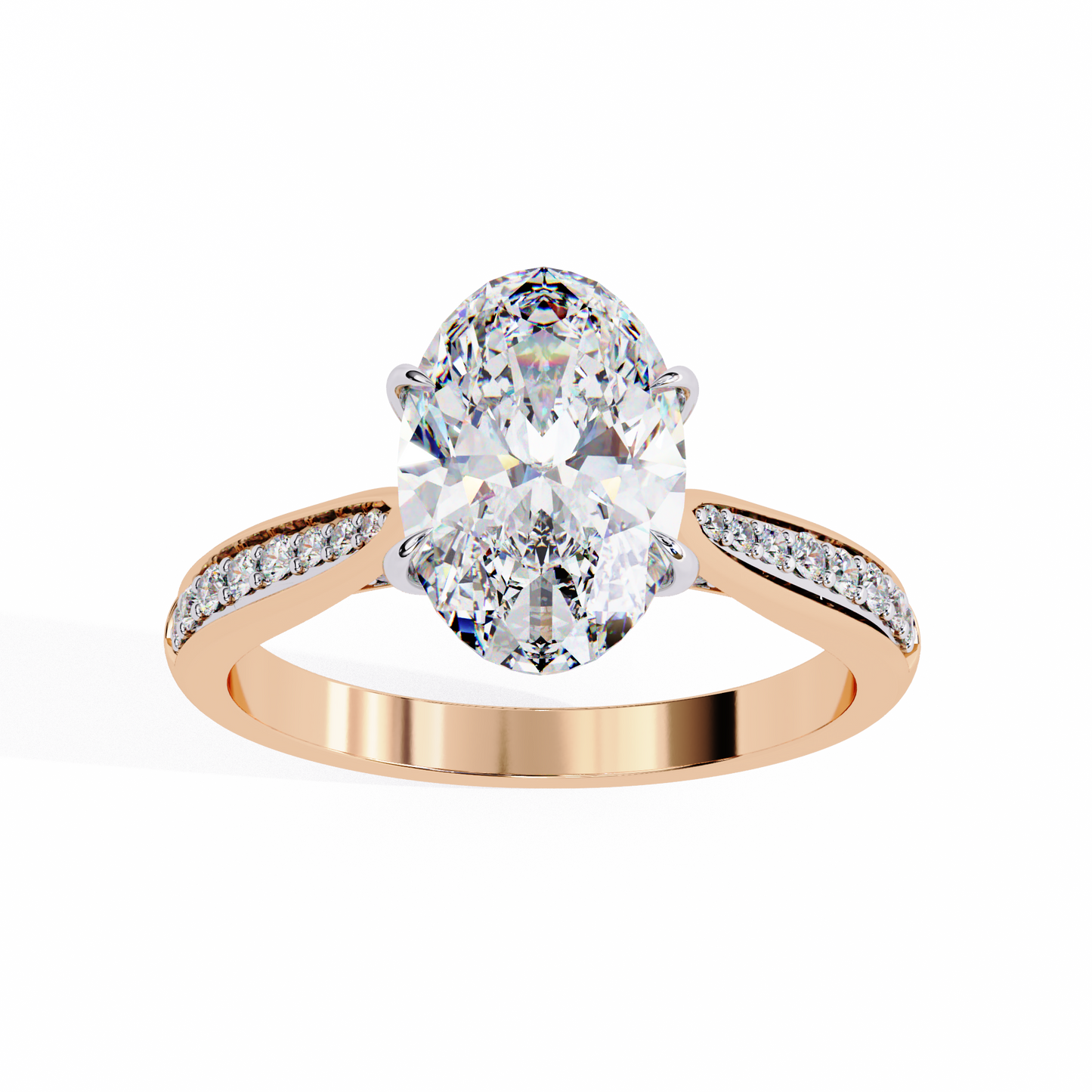 2.34 carat oval cut hidden halo diamond engagement ring with round side stones – elegant bridal jewelry