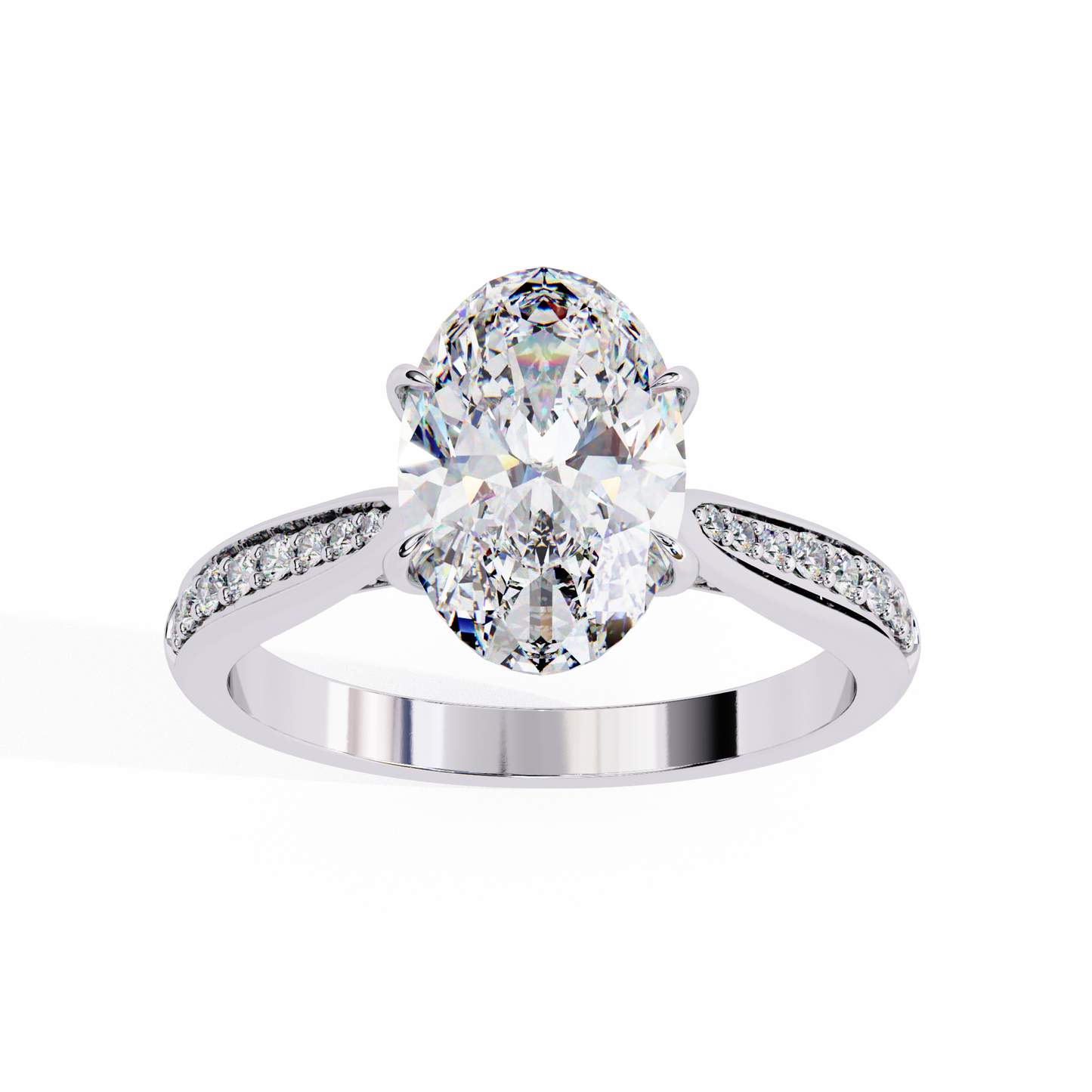 2.34 carat oval cut hidden halo diamond engagement ring with round side stones – elegant bridal jewelry