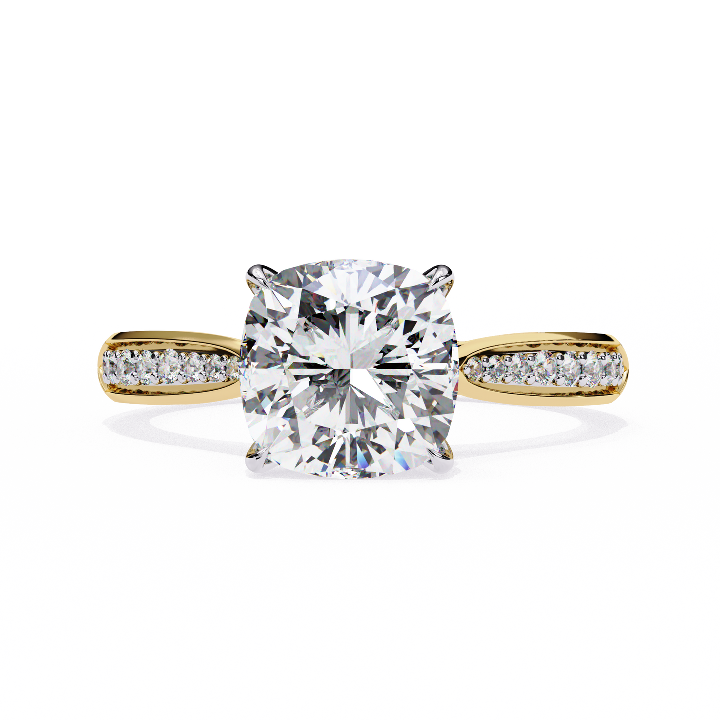1.34 carat cushion cut hidden halo diamond engagement ring with round side stones – elegant bridal jewelry