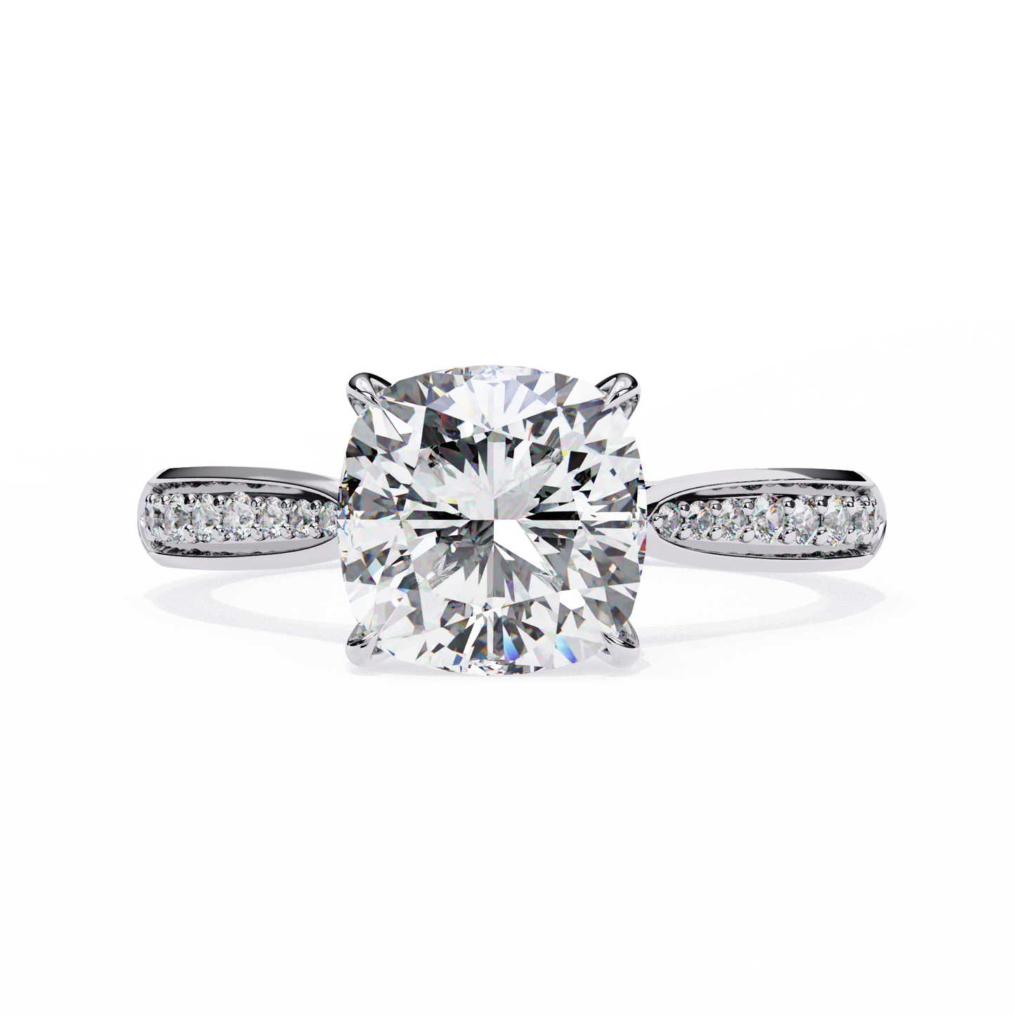 1.34 carat cushion cut hidden halo diamond engagement ring with round side stones – elegant bridal jewelry