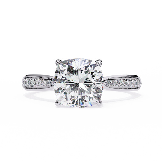 1.34 Carat Cushion Cut Hidden Halo Diamond Engagement Ring with Round Side Stones – Elegant Bridal Jewelry