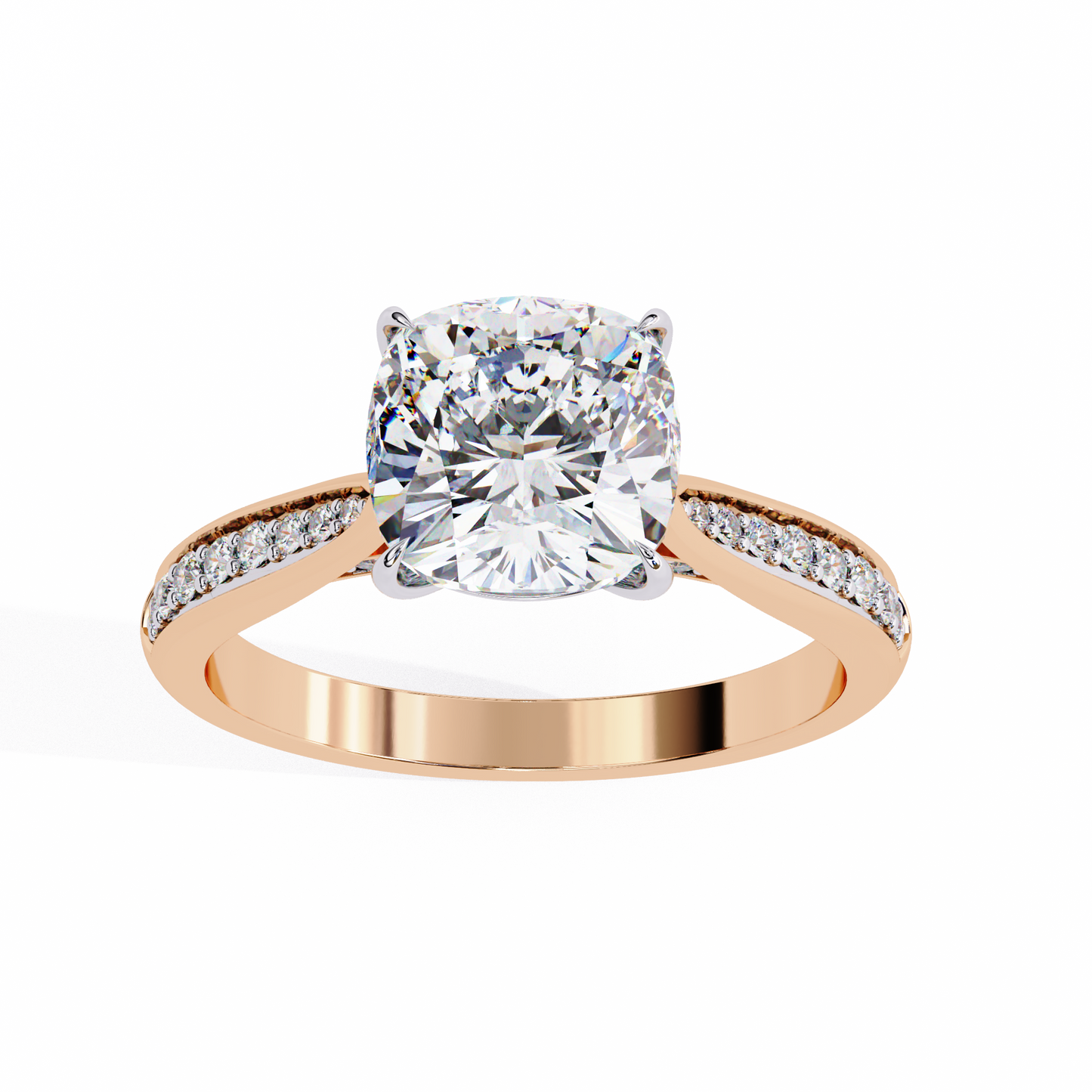 1.34 carat cushion cut hidden halo diamond engagement ring with round side stones – elegant bridal jewelry
