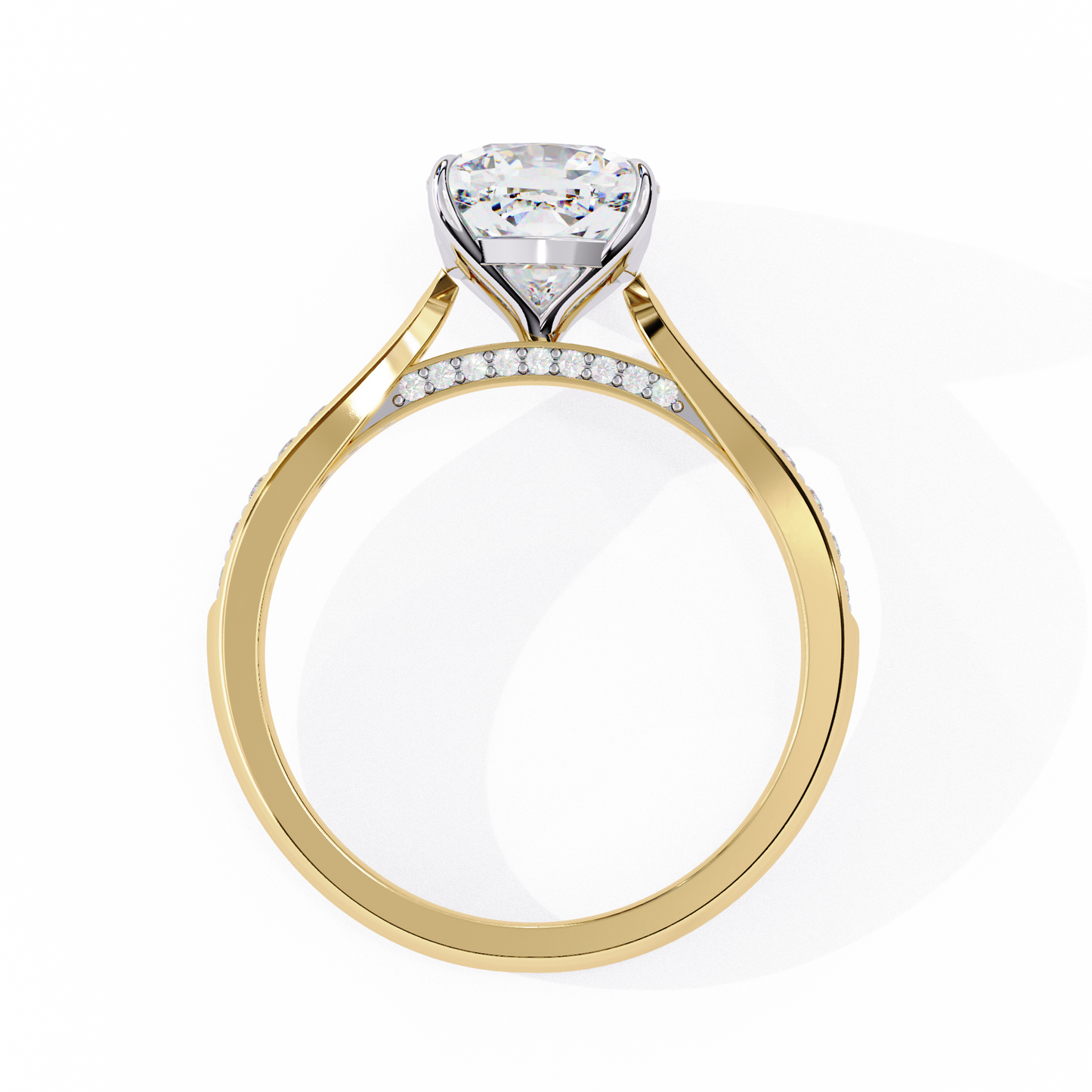 1.34 carat cushion cut hidden halo diamond engagement ring with round side stones – elegant bridal jewelry