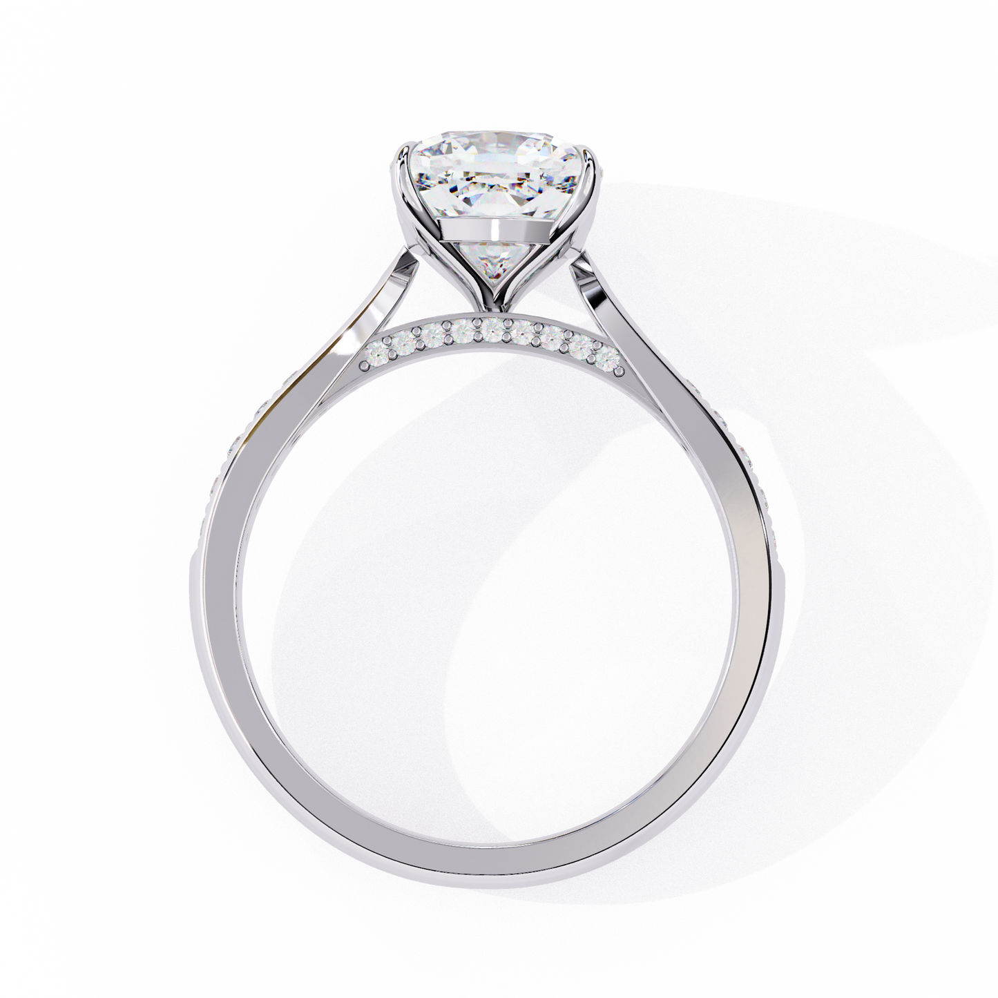 1.34 carat cushion cut hidden halo diamond engagement ring with round side stones – elegant bridal jewelry