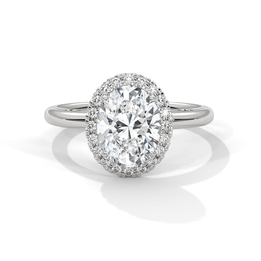 1.20 Carat Oval Cut Halo Diamond Engagement Ring with Round Side Stones – Elegant Bridal Jewelry