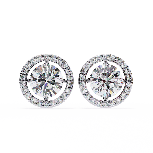 1.82 Carat Round Cut Halo Diamond Stud Earrings - Everyday Fine Jewelry