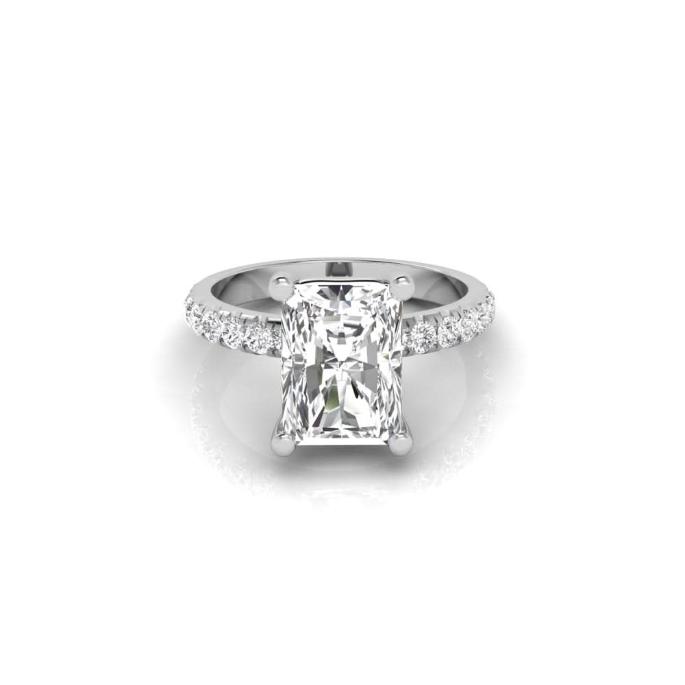 2.16 carat radiant cut solitaire diamond engagement ring with round side stones โ elegant bridal ring