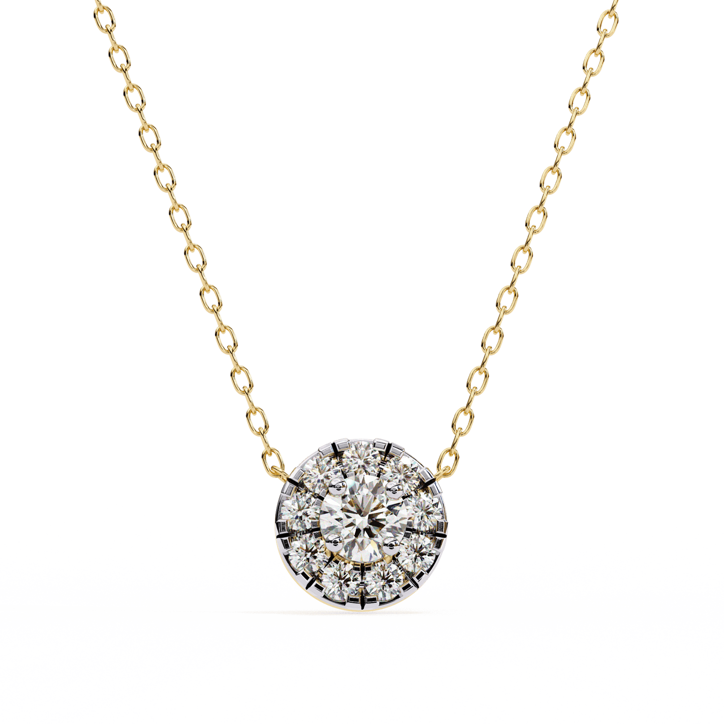 round cut diamond cluster halo pendant necklace – classic modern jewelry