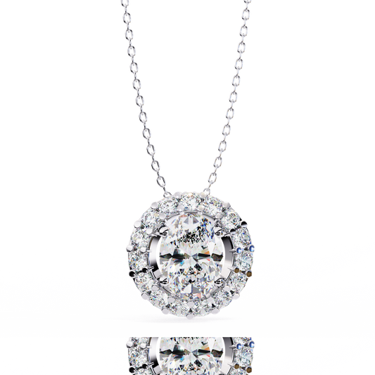 Oval Cut Diamond Cluster Halo Pendant Necklace – Classic Modern Jewelry