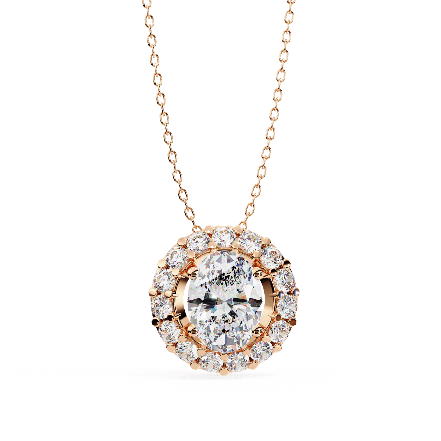 oval cut diamond cluster halo pendant necklace – classic modern jewelry