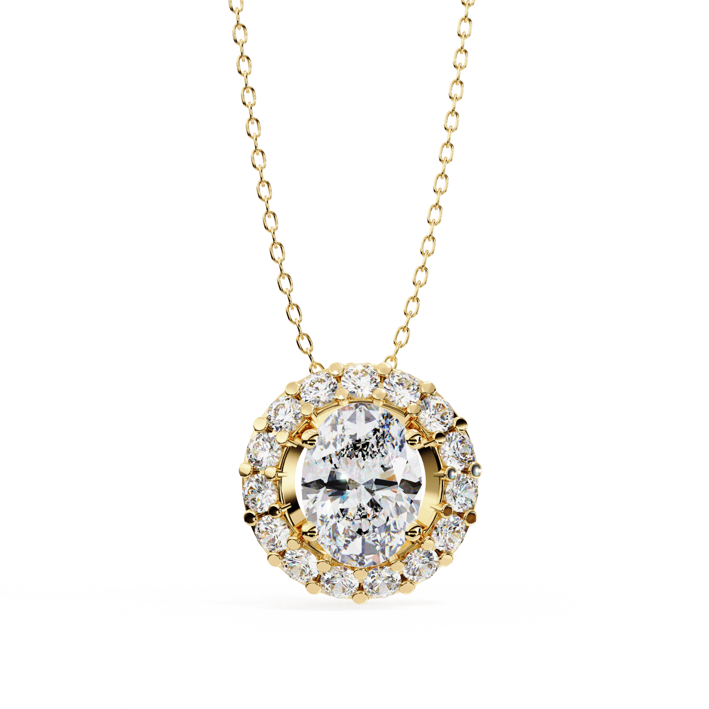 oval cut diamond cluster halo pendant necklace – classic modern jewelry