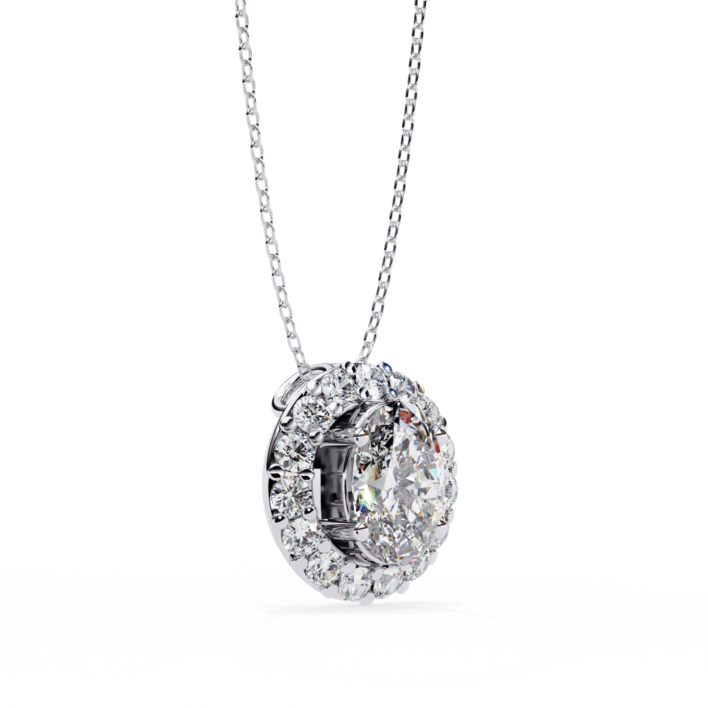 oval cut diamond cluster halo pendant necklace – classic modern jewelry