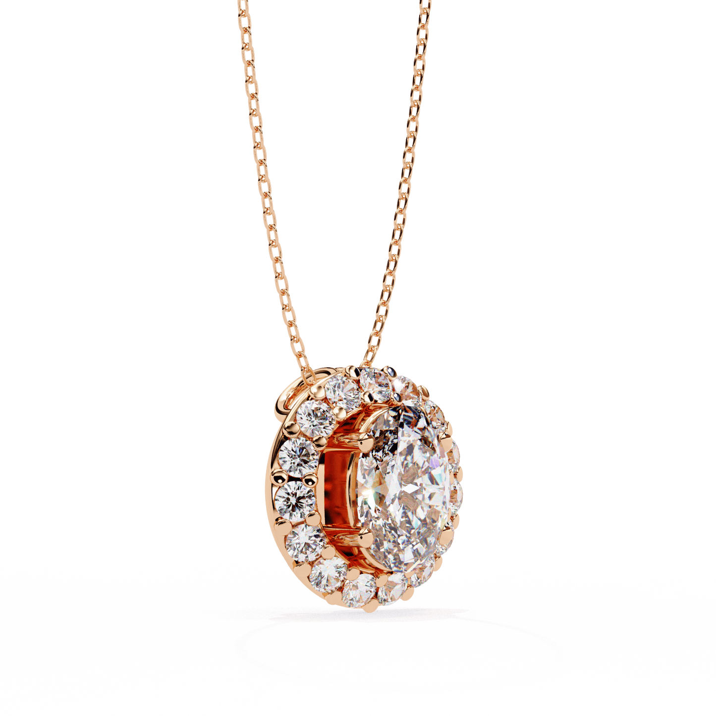 oval cut diamond cluster halo pendant necklace – classic modern jewelry
