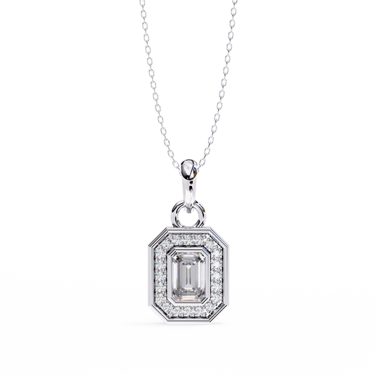 Emerald Cut Diamond Halo Pendant – Elegant Fine Jewelry