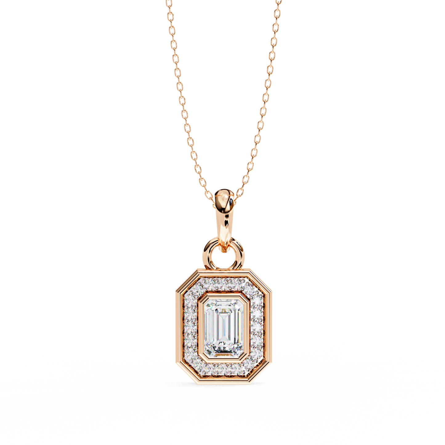 emerald cut diamond halo pendant – elegant fine jewelry