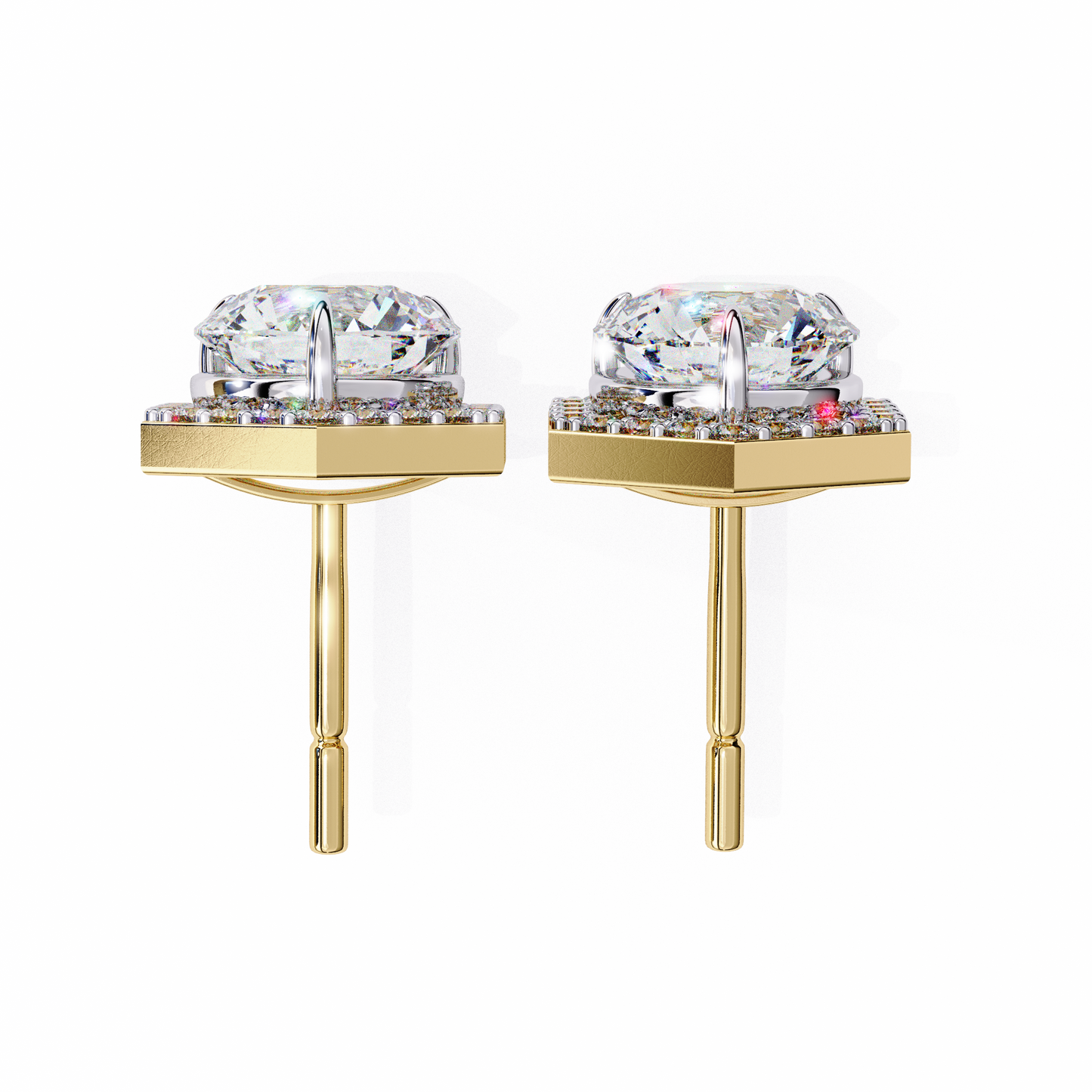 2.10 carat round cut halo diamond stud earrings with hexa frame - everyday fine jewelry