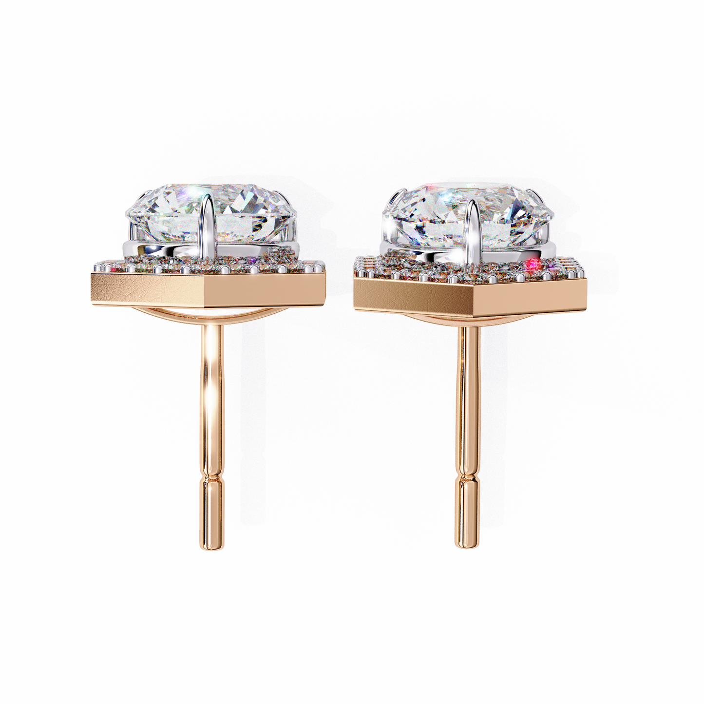 2.10 carat round cut halo diamond stud earrings with hexa frame - everyday fine jewelry