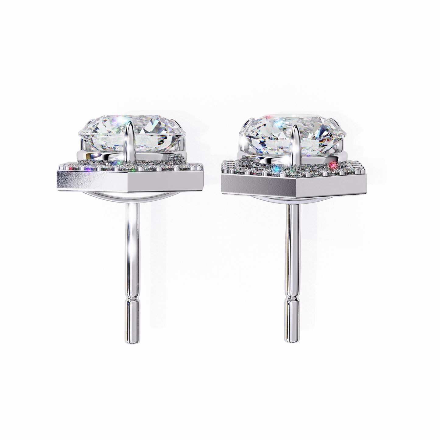 2.10 carat round cut halo diamond stud earrings with hexa frame - everyday fine jewelry
