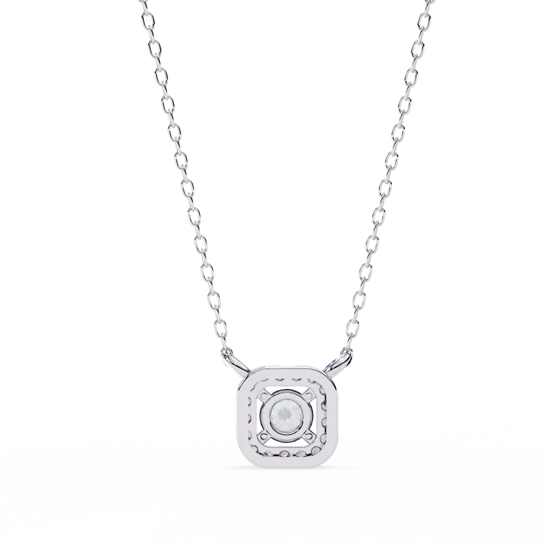 round brilliant cut diamond halo pendant with cushion frame - elegant designer jewelry