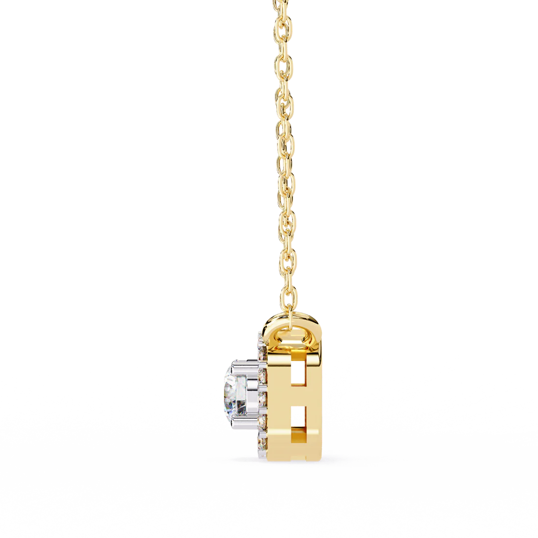 round brilliant cut diamond halo pendant with cushion frame - elegant designer jewelry