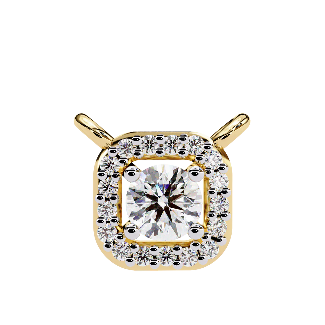 round brilliant cut diamond halo pendant with cushion frame - elegant designer jewelry