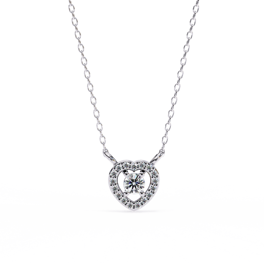 Round Brilliant Cut Diamond Halo Pendant with Heart Frame - Modern Fine Jewelry