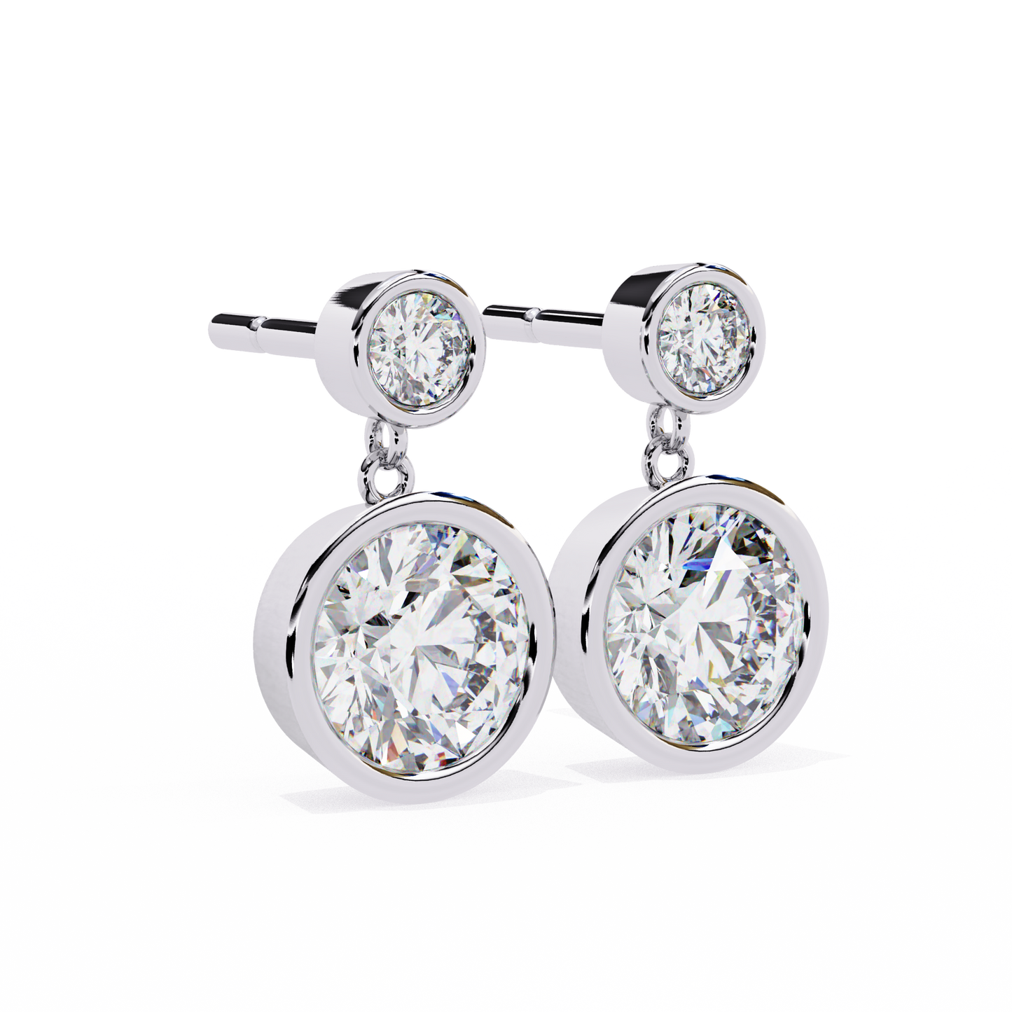 2.00 carat round cut bezel set diamond drop earrings – modern fine jewelry