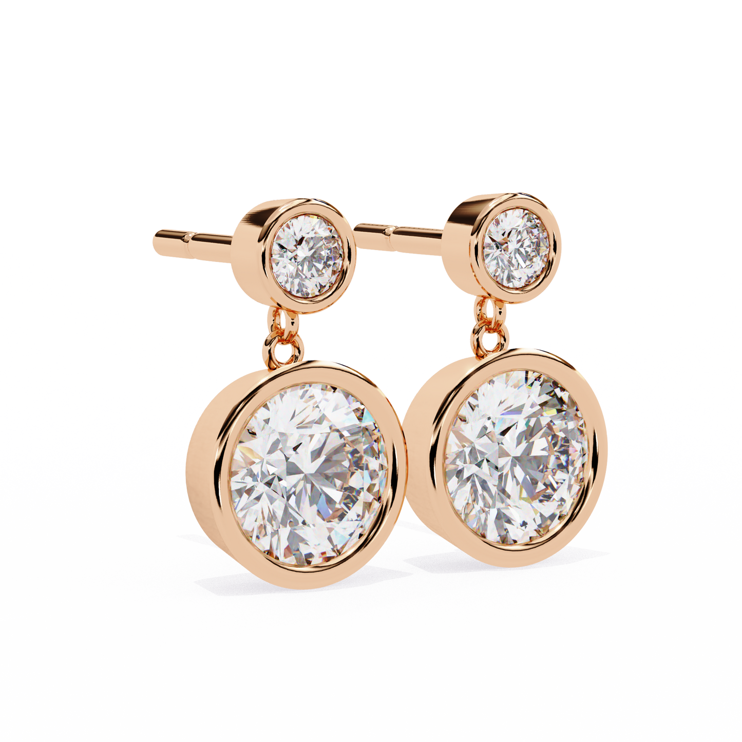 2.00 carat round cut bezel set diamond drop earrings – modern fine jewelry