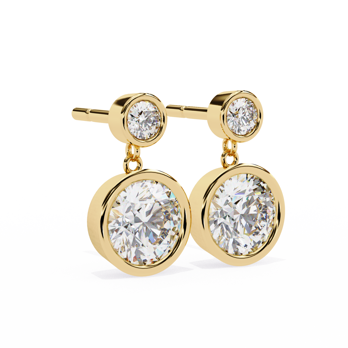 2.00 carat round cut bezel set diamond drop earrings – modern fine jewelry