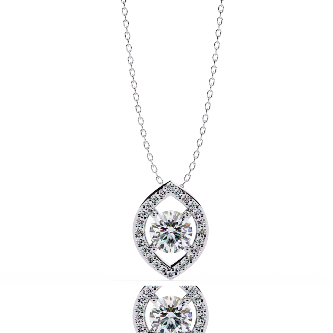 1.15 carat round cut diamond halo pendant with marquise frame - modern fine jewelry