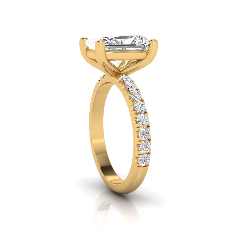 2.16 carat radiant cut solitaire diamond engagement ring with round side stones โ elegant bridal ring