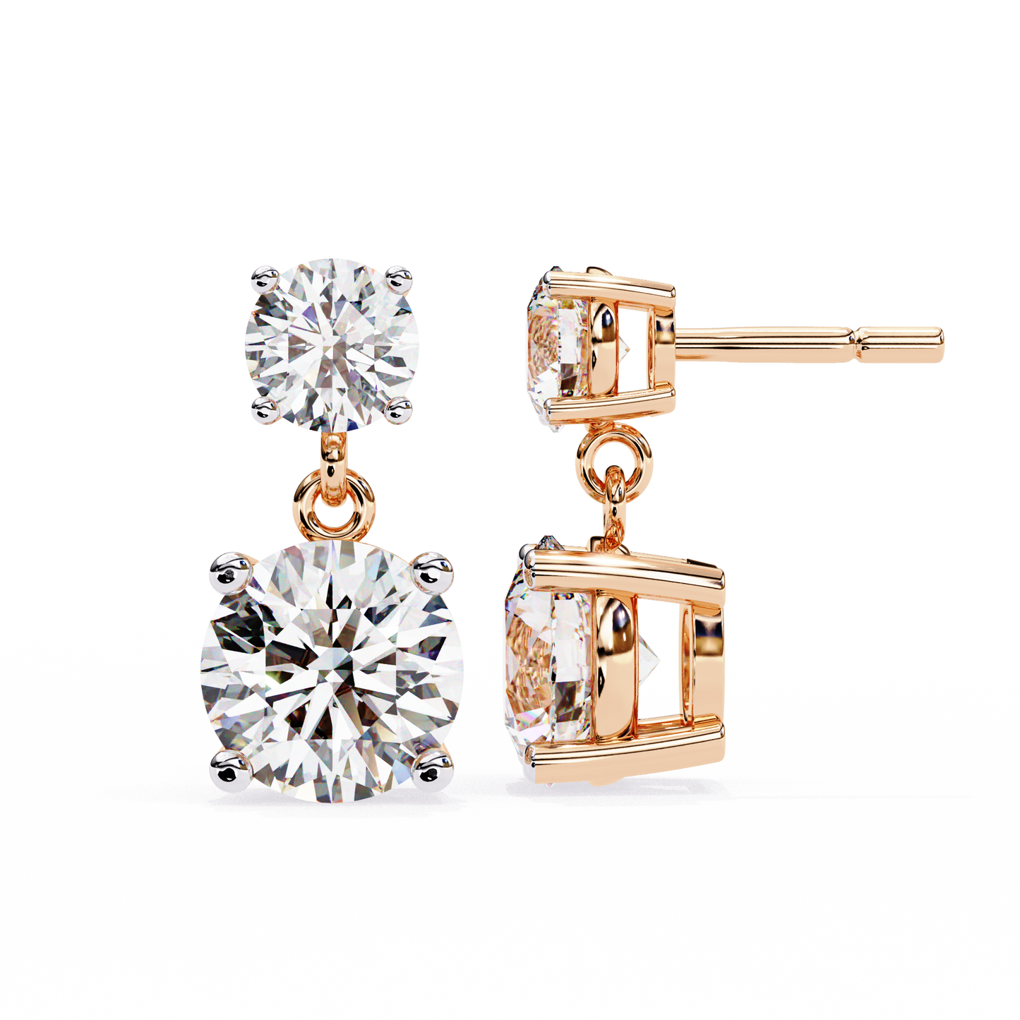 3.20 carat round cut diamond two-stone drop earrings – elegant jewelry collection