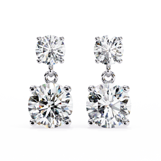3.20 Carat Round Cut Diamond Two-Stone Drop Earrings – Elegant Jewelry Collection