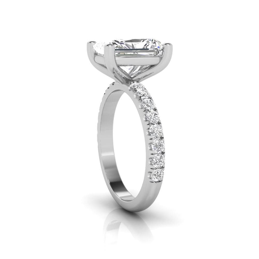 2.16 carat radiant cut solitaire diamond engagement ring with round side stones โ elegant bridal ring