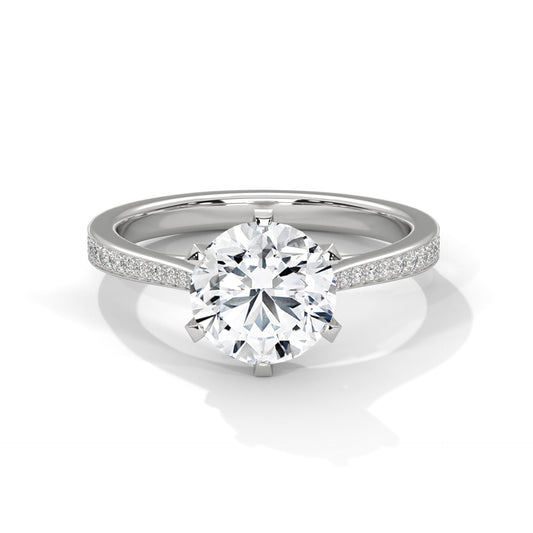 Elegant 2.22 Carat Round Cut Six-Prong Diamond Solitaire Ring With Round Side Stones – Perfect for Engagements