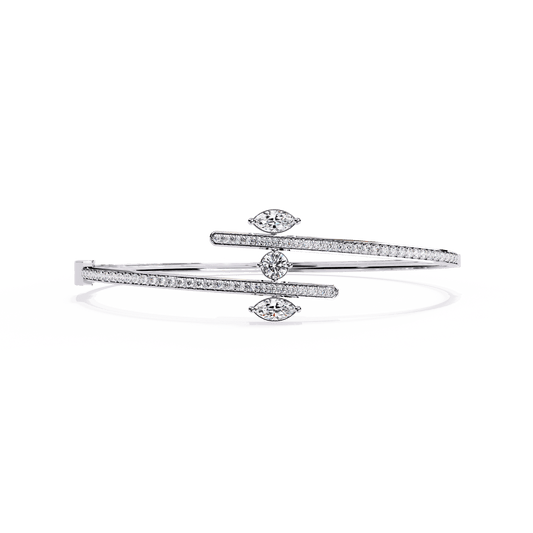 1.52 Carat Marquise With Round Multi-Shape Diamond Open Cuff Bangle – Elegant Fine Jewelry