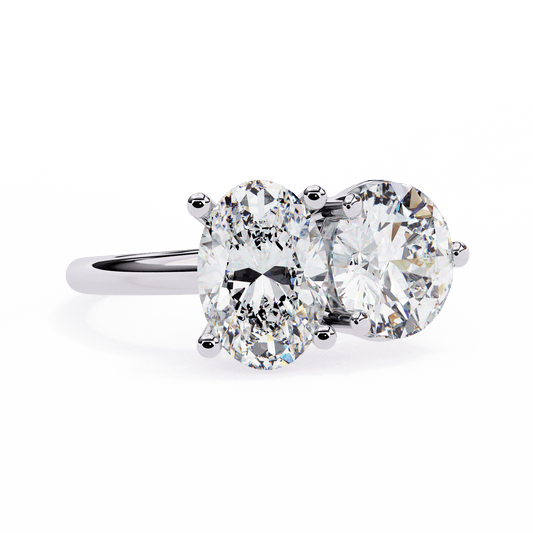 Toi et Moi 2.00 Carat Oval & Round Cut Diamond Engagement Ring – Two Stone Bridal Jewelry