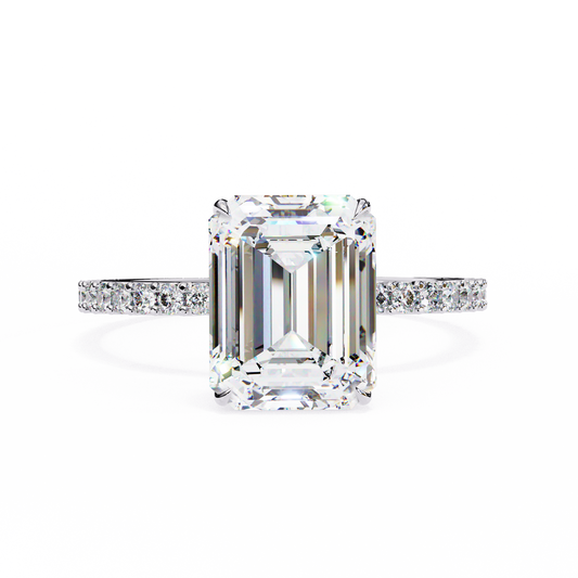 1.86 Carat Emerald Cut Hidden Halo Diamond Engagement Ring With Round Side Stones for Women – Luxury Bridal Jewelry