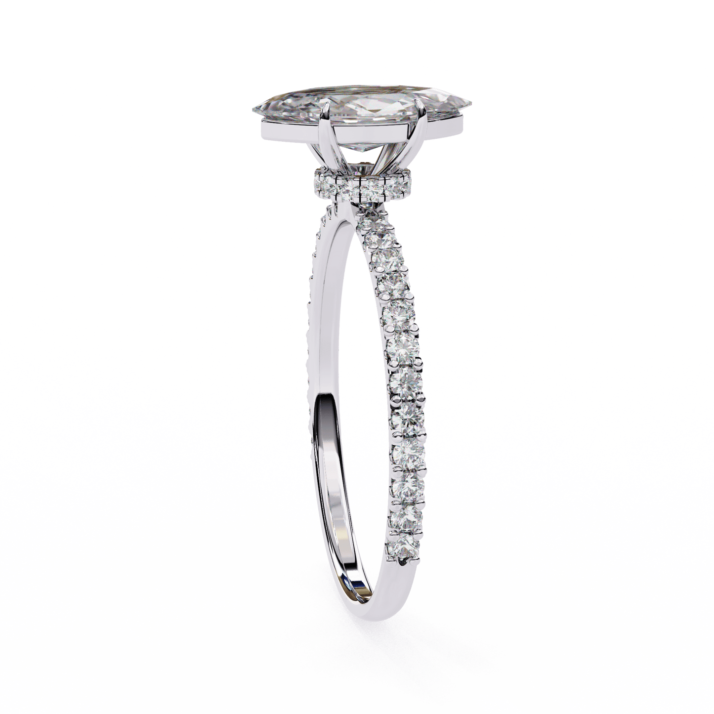 1.36 carat marquise cut hidden halo diamond engagement ring with round side stones – elegant bridal ring