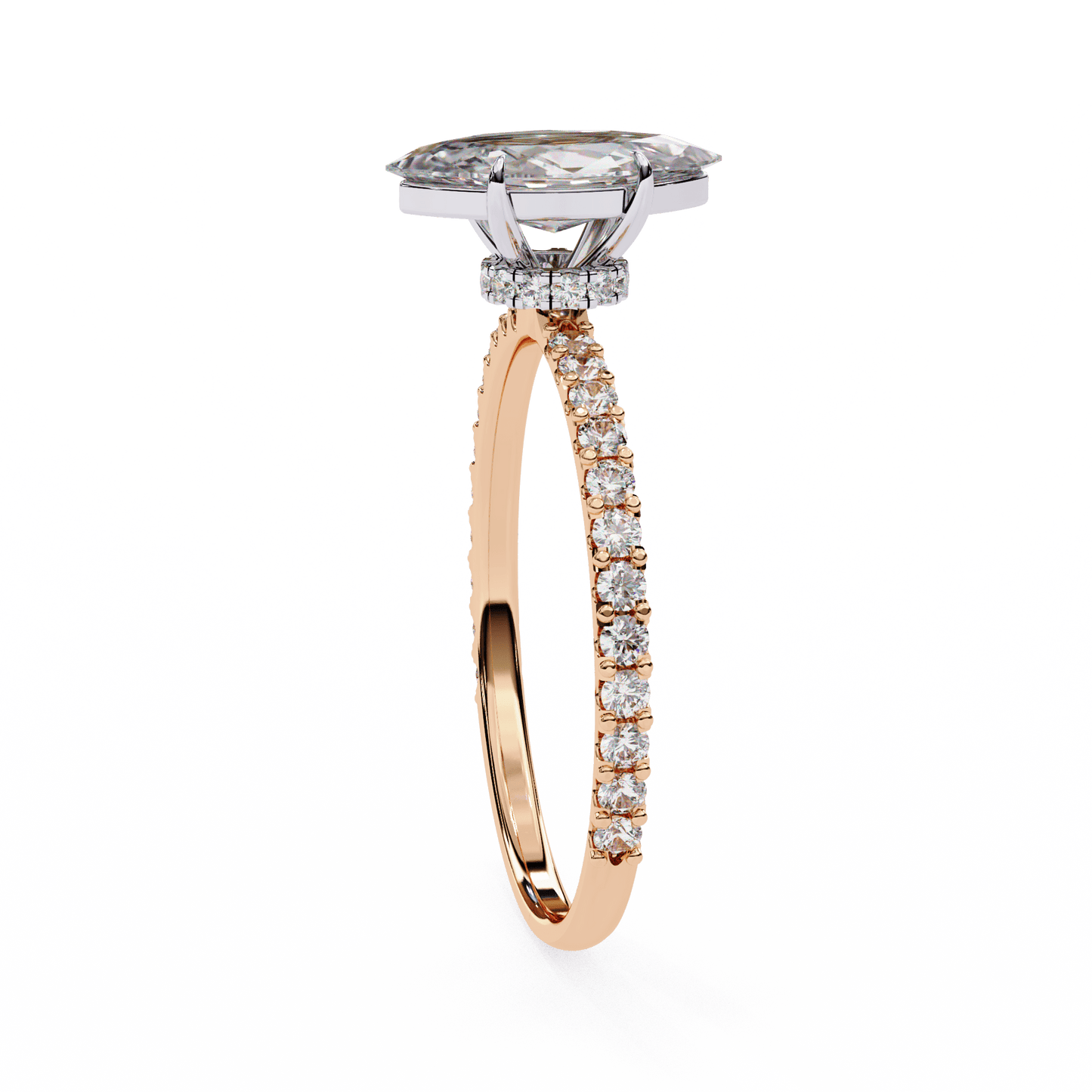1.36 carat marquise cut hidden halo diamond engagement ring with round side stones – elegant bridal ring