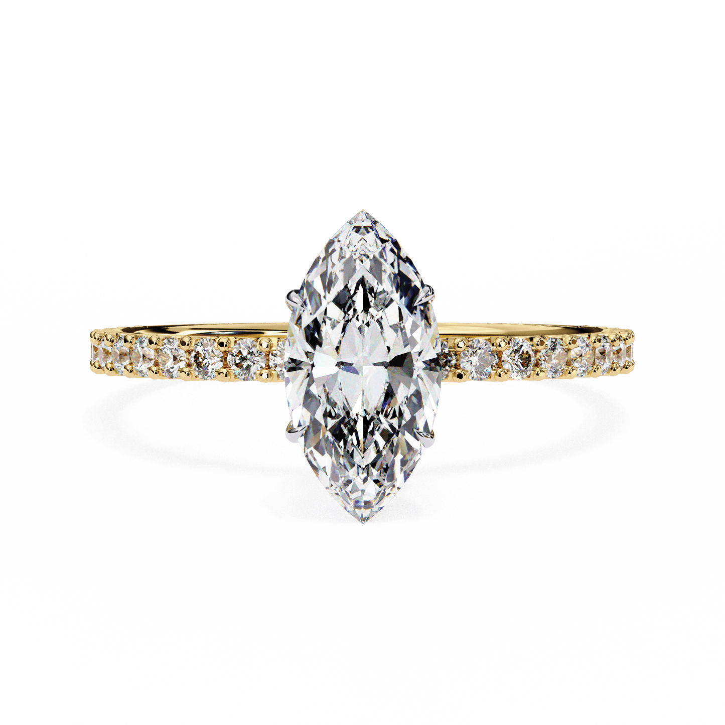 1.36 carat marquise cut hidden halo diamond engagement ring with round side stones – elegant bridal ring