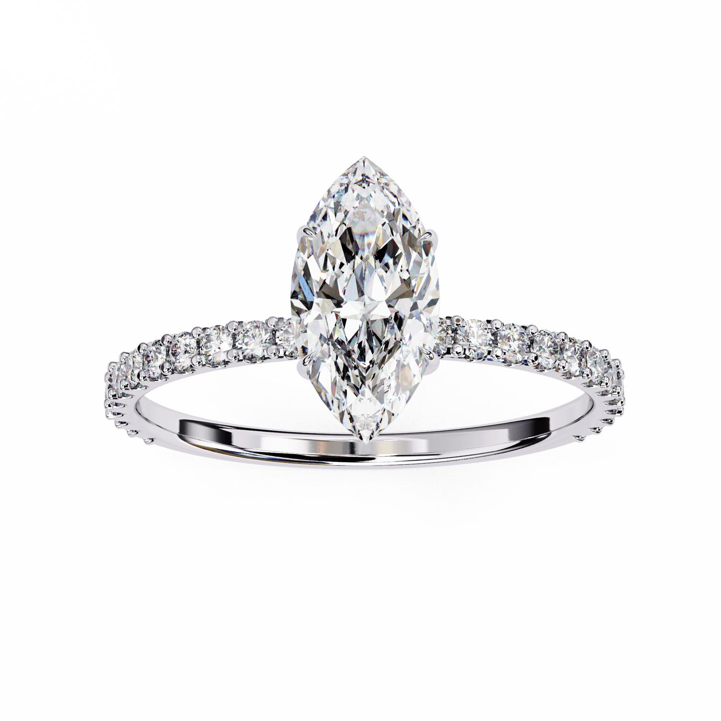 1.36 carat marquise cut hidden halo diamond engagement ring with round side stones – elegant bridal ring