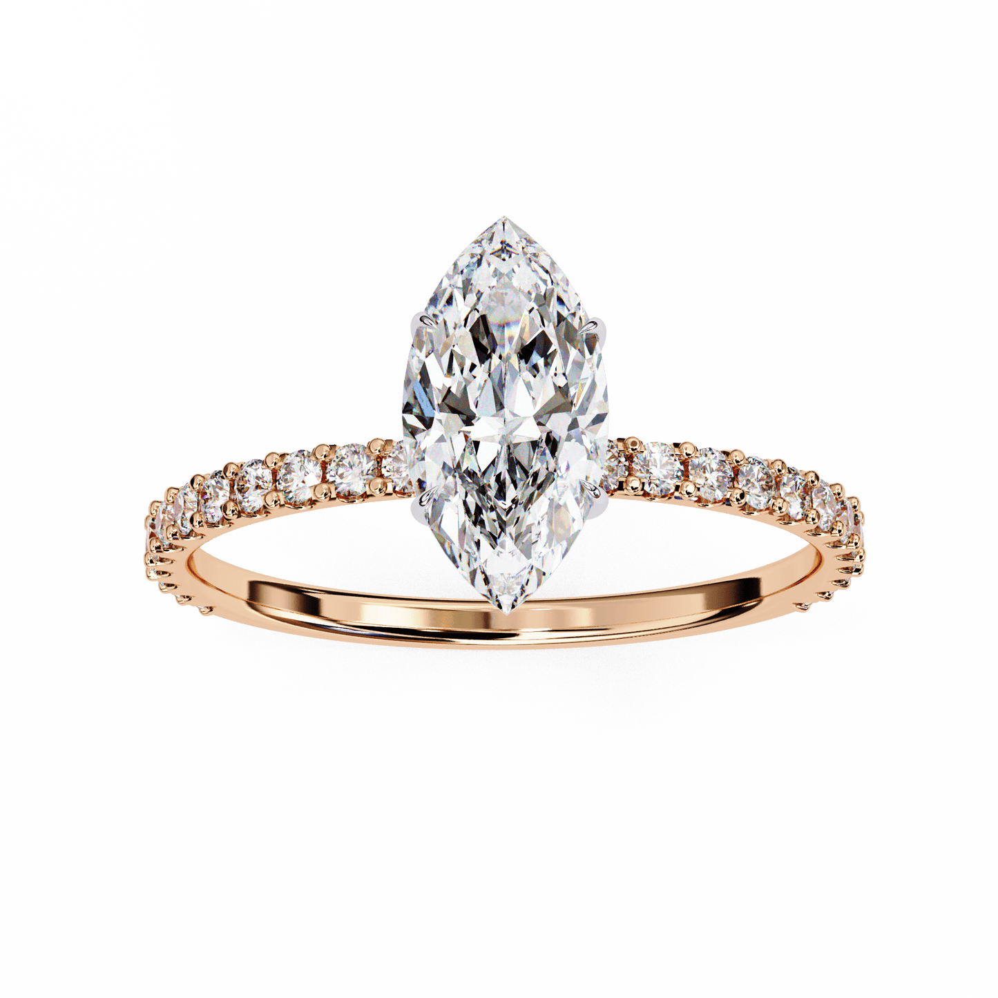 1.36 carat marquise cut hidden halo diamond engagement ring with round side stones – elegant bridal ring