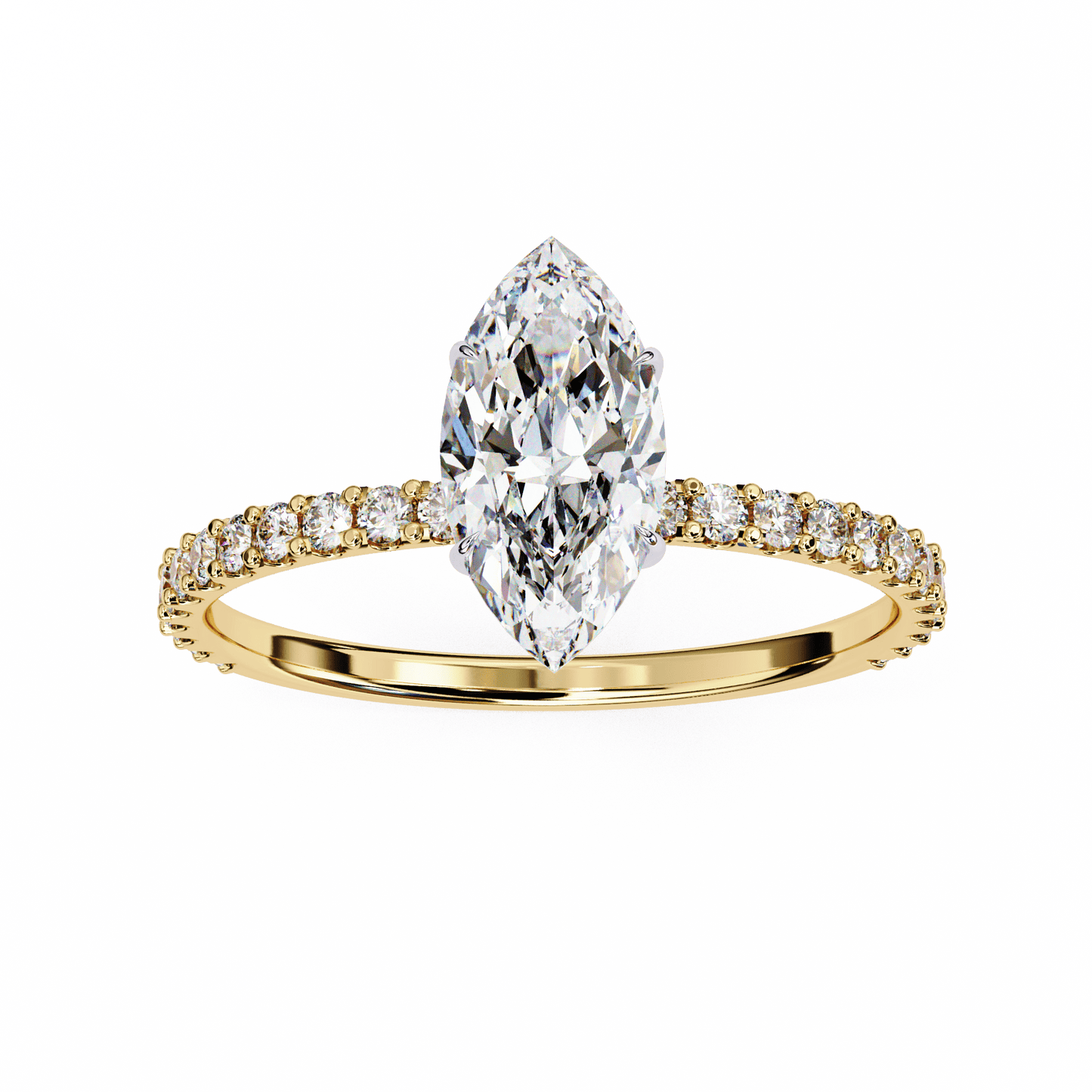1.36 carat marquise cut hidden halo diamond engagement ring with round side stones – elegant bridal ring