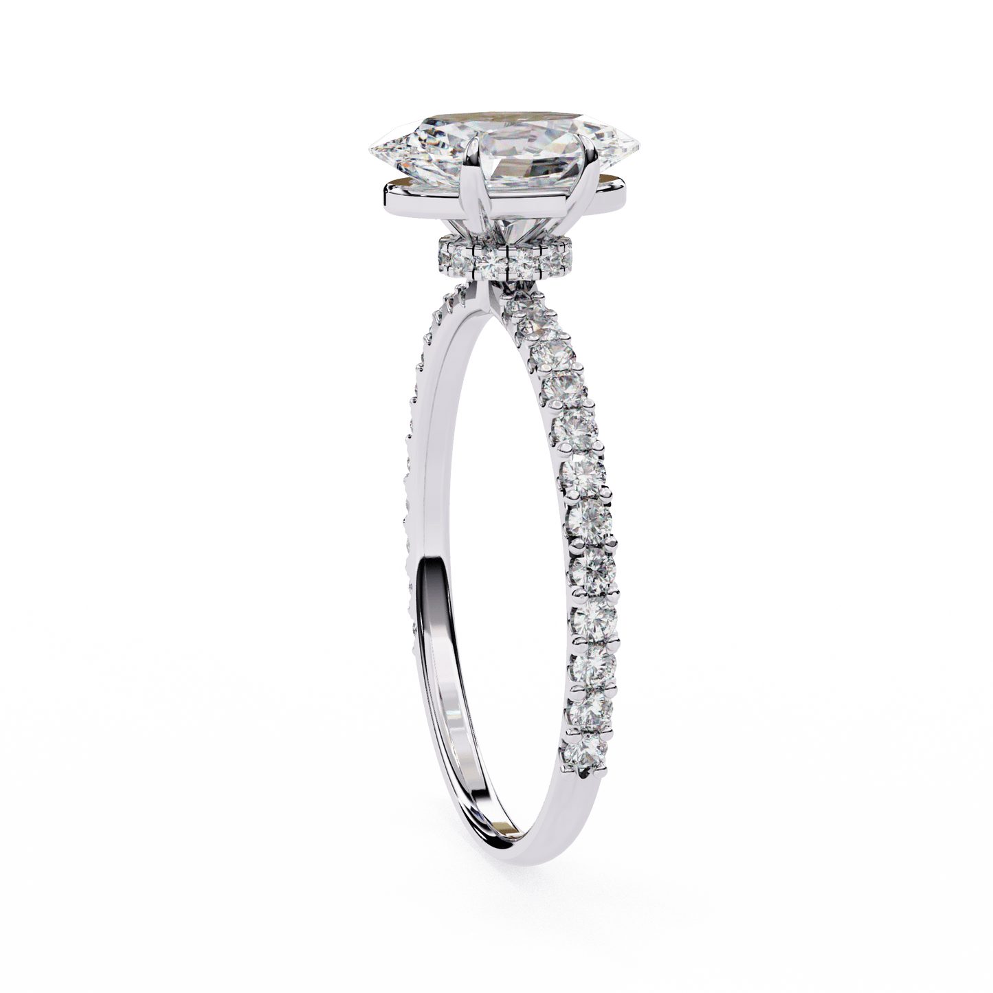 1.36 carat oval cut hidden halo diamond engagement ring with round side stones โ elegant bridal ring