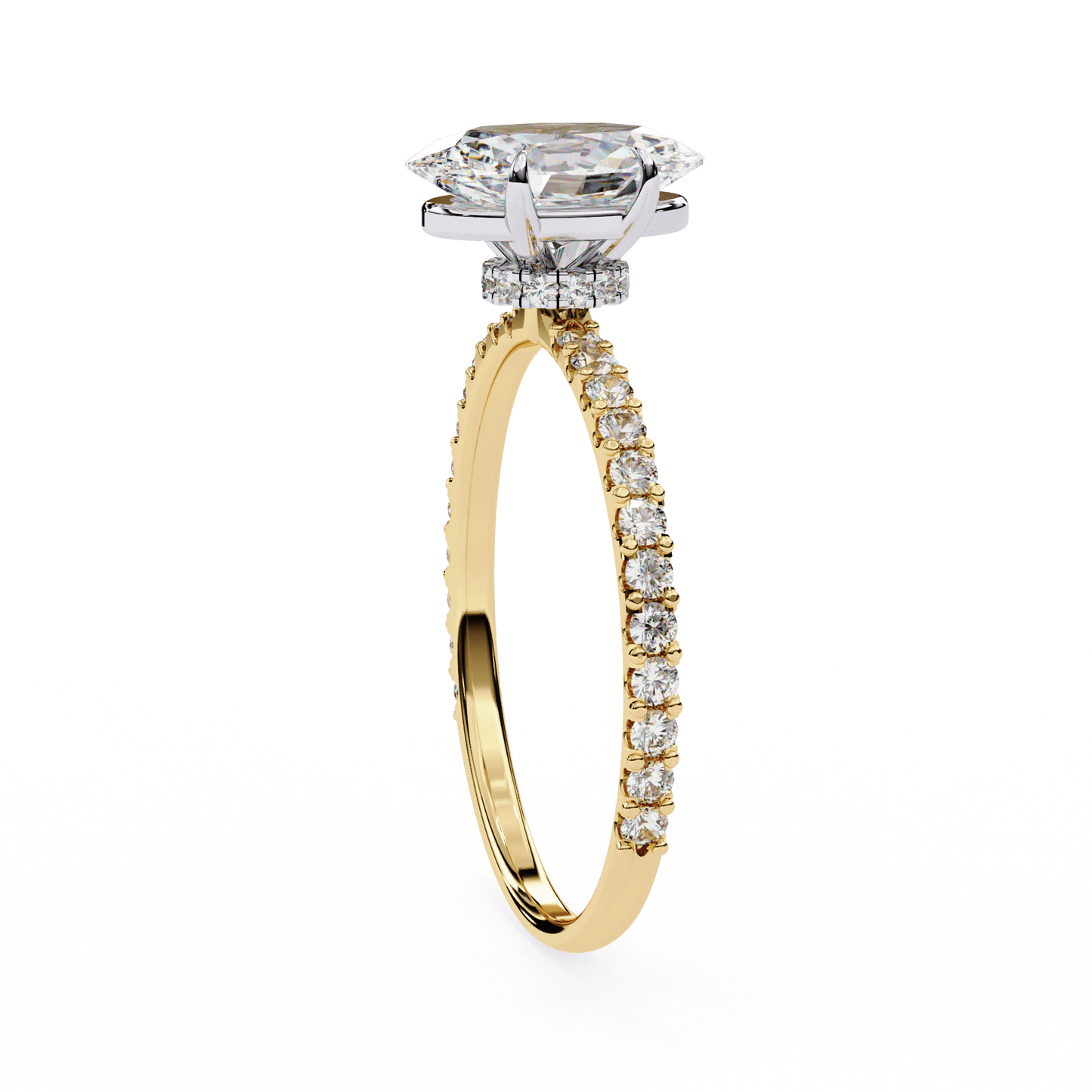 1.36 carat oval cut hidden halo diamond engagement ring with round side stones โ elegant bridal ring