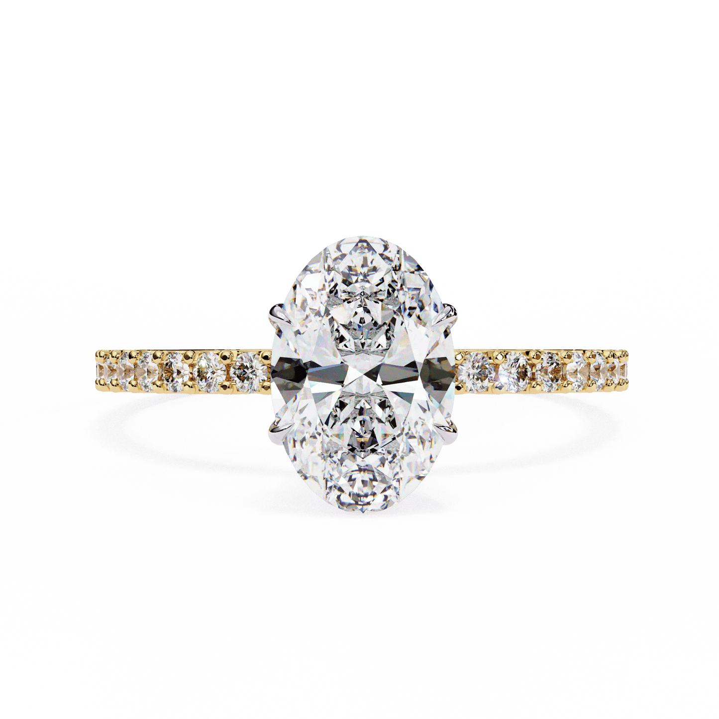 1.36 carat oval cut hidden halo diamond engagement ring with round side stones โ elegant bridal ring