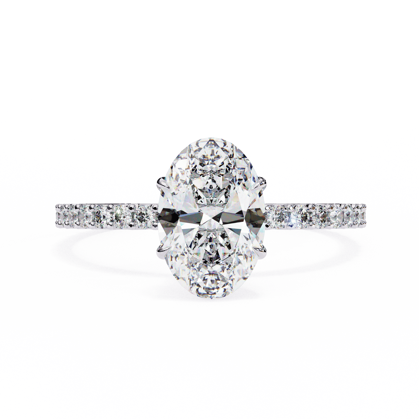 1.36 carat oval cut hidden halo diamond engagement ring with round side stones โ elegant bridal ring